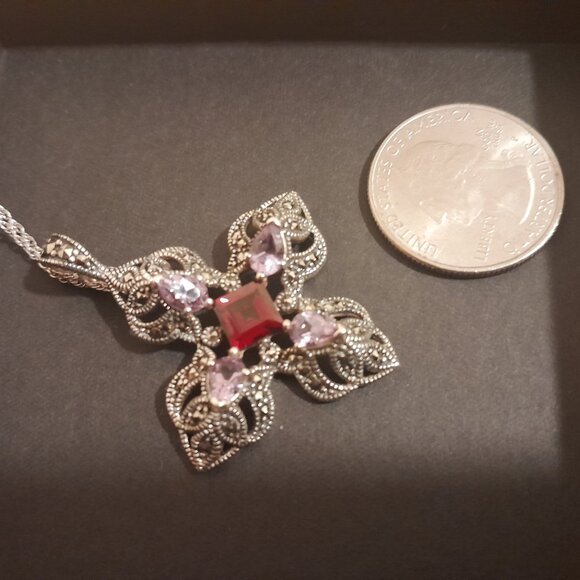 Marcasite and Gems Pendant Charm Necklace: Gorgeous and Unique! - Picture 4 of 10